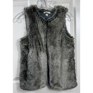 Lands' End Girl's Size 10-12‎ Faux Fur Vest Sleeveless Gray Glam Girl